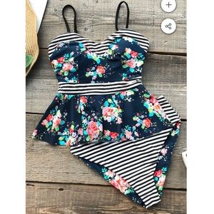 NWT Peplum Tankini High Waisted Reversible Bottom